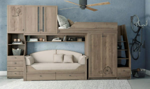 Кровать-чердак Klukva Calypso Wood со стеллажом