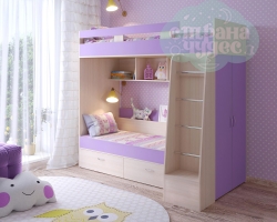 Кровать двухъярусная Ярофф Юниор 6, белое дерево-фиолетовый
