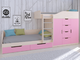 Двухъярусная кровать Астра 6, фасады розовые