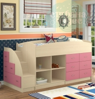 Кровать-чердак Формула мебели Дюймовочка-4/1, дуб-розовый