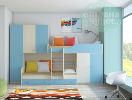 Двухъярусная кровать Лео (голубой)