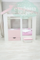 Кровать-домик Теремок с ящиком и ступенькой, розовая