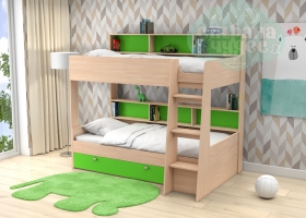 Кровать двухъярусная GK 1, дуб молочный-зеленый