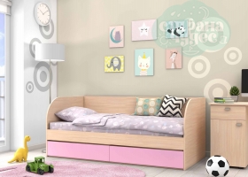 Кровать детская GK 7, дуб молочный-розовая