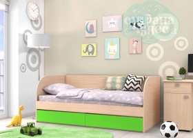 Кровать детская GK 7, дуб молочный-зеленый