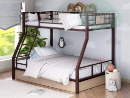 Двухъярусная металлическая кровать ФМ Гранада-1Я, коричневая, с ящиками