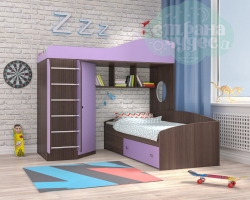 Угловая двухъярусная кровать Ярофф Кадет-2 с металлической лестницей, бодего-фиолетовый