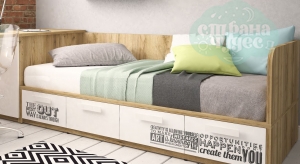 Кровать-диван Klюkva Junior BSS5 с 4 ящиками, Loft, белый/дуб золотой