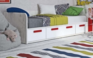 Кровать-диван Klюkva Junior BS07 с 4 ящиками, белый/дуб белый