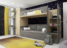 Кровать двухъярусная Klюkva Junior BR, антрацит с диваном
