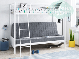 Кровать-чердак с диваном ФМ Мадлен-2, белая / серая