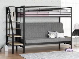 Кровать-чердак с диваном ФМ Мадлен-3, серая / черная