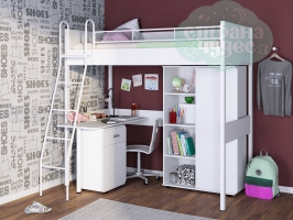 Кровать-чердак ФМ Дельта Loft White 20.03 со шкафом и тумбой