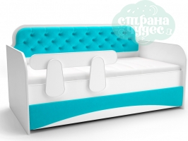Кровать-диван с мягким фасадом, бирюзовая