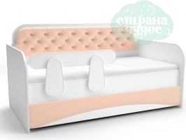 Кровать-диван с мягким фасадом, персиковая