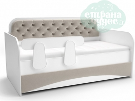 Кровать-диван с мягким фасадом, светло-серая