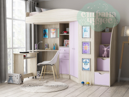 Кровать-чердак ФМ Теремок-1 Гранд, ясень шимо - фиолетовый