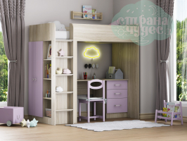 Кровать-чердак ФМ Теремок-3, ясень шимо - фиолетовый