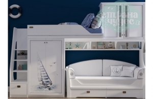 Кровать-чердак Klukva Calypso со стеклянными вставками и принтом